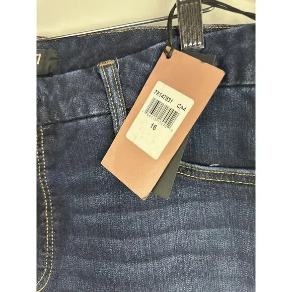 NWT JEN7 Split-Hem Slim Bootcut Jeans Dark Wash Sandblasted Stretch Plus Size 16 - Picture 6 of 14